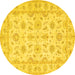 Round Oriental Yellow Traditional Rug, tr1572yw