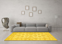 Machine Washable Oriental Yellow Traditional Rug in a Living Room, wshtr1572yw
