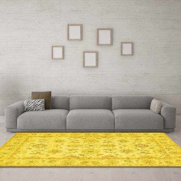 Machine Washable Oriental Yellow Traditional Rug in a Living Room, wshtr1572yw