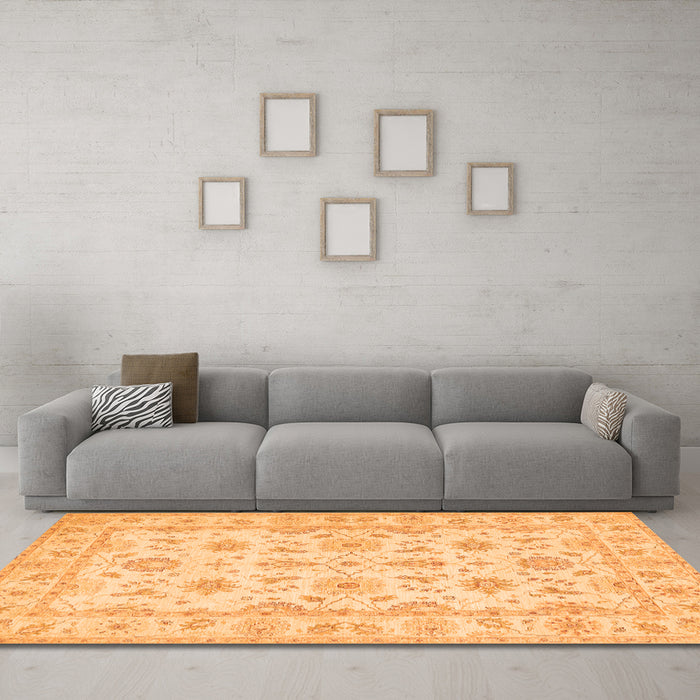Machine Washable Oriental Orange Traditional Area Rugs in a Living Room, wshtr1572org