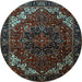 Round Machine Washable Persian Light Blue Traditional Rug, wshtr1573lblu