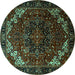 Round Machine Washable Persian Turquoise Traditional Area Rugs, wshtr1573turq