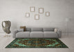 Machine Washable Persian Turquoise Traditional Area Rugs in a Living Room,, wshtr1573turq