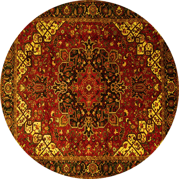 Round Persian Yellow Traditional Rug, tr1573yw