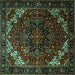 Square Machine Washable Persian Turquoise Traditional Area Rugs, wshtr1573turq