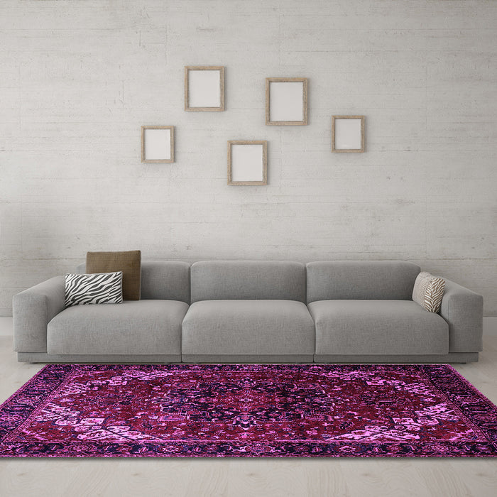 Machine Washable Persian Purple Traditional Area Rugs in a Living Room, wshtr1573pur