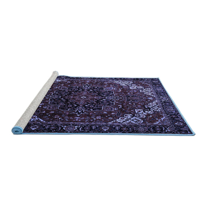 Sideview of Machine Washable Persian Blue Traditional Rug, wshtr1573blu