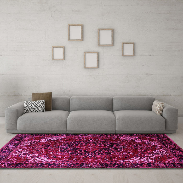 Machine Washable Persian Pink Traditional Rug in a Living Room, wshtr1573pnk
