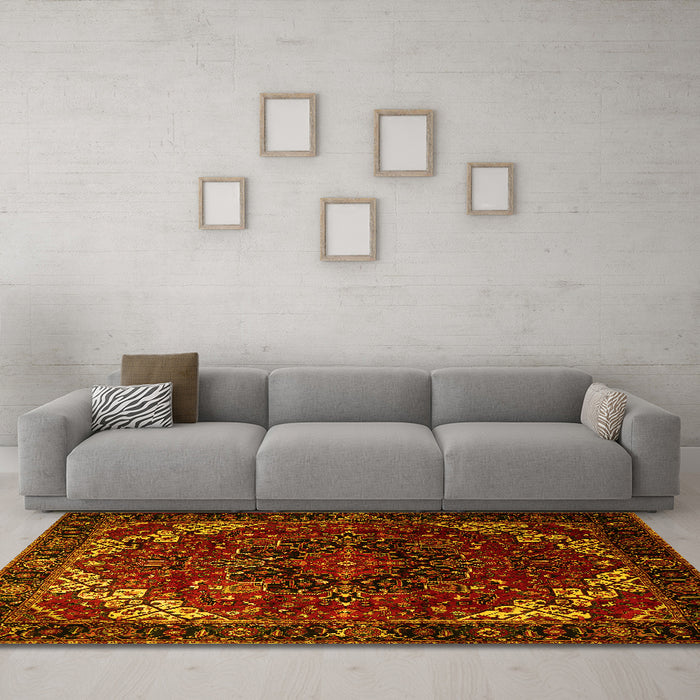 Machine Washable Persian Yellow Traditional Rug in a Living Room, wshtr1573yw