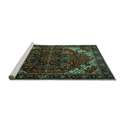 Sideview of Machine Washable Persian Turquoise Traditional Area Rugs, wshtr1573turq