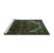 Sideview of Machine Washable Persian Turquoise Traditional Area Rugs, wshtr1573turq