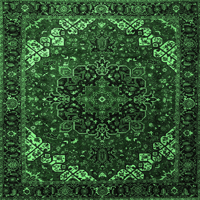Square Machine Washable Persian Emerald Green Traditional Area Rugs, wshtr1573emgrn