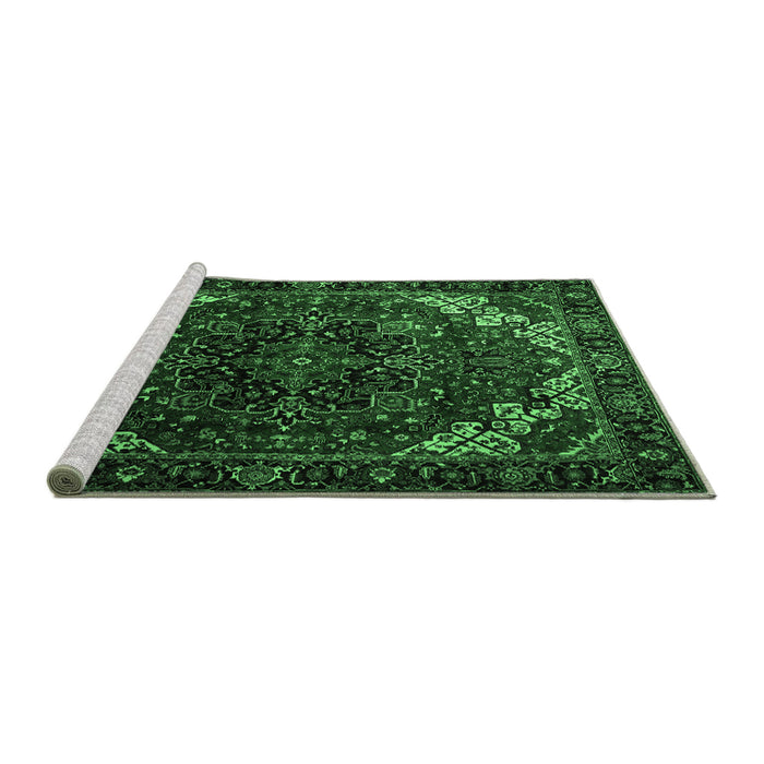 Sideview of Machine Washable Persian Emerald Green Traditional Area Rugs, wshtr1573emgrn