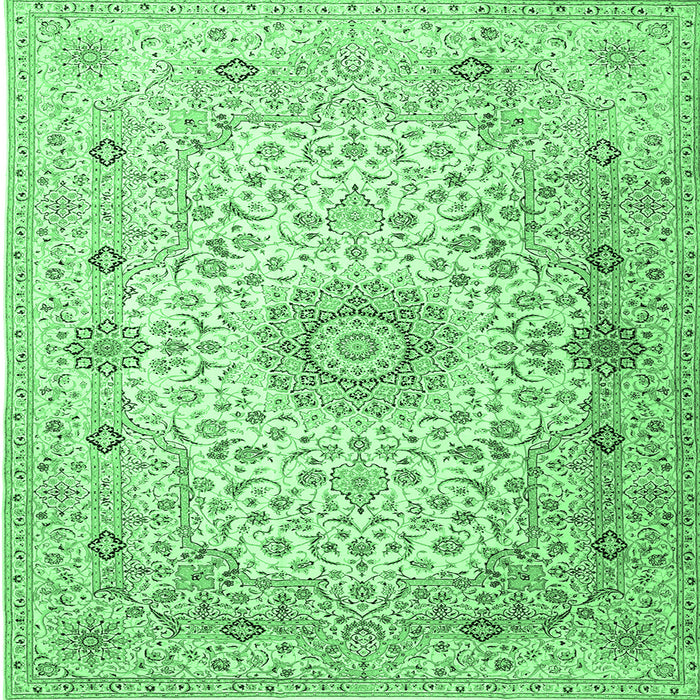Square Machine Washable Medallion Emerald Green Traditional Area Rugs, wshtr1574emgrn