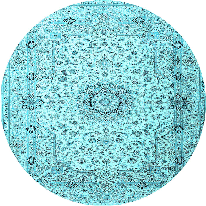 Round Medallion Light Blue Traditional Rug, tr1574lblu