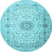 Round Medallion Light Blue Traditional Rug, tr1574lblu