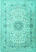 Machine Washable Medallion Turquoise Traditional Area Rugs, wshtr1574turq