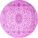 Round Machine Washable Medallion Pink Traditional Rug, wshtr1574pnk