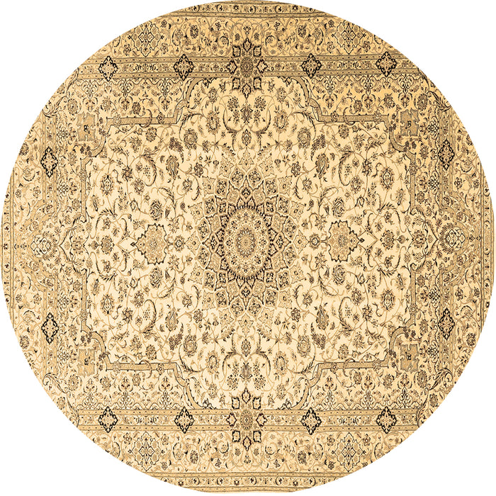 Round Machine Washable Medallion Brown Traditional Rug, wshtr1574brn