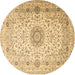 Round Machine Washable Medallion Brown Traditional Rug, wshtr1574brn