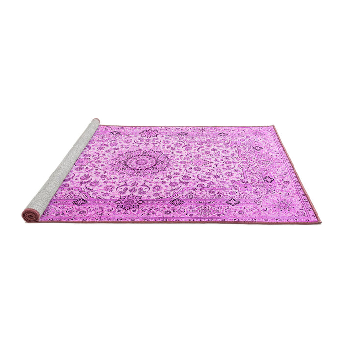 Sideview of Machine Washable Medallion Pink Traditional Rug, wshtr1574pnk