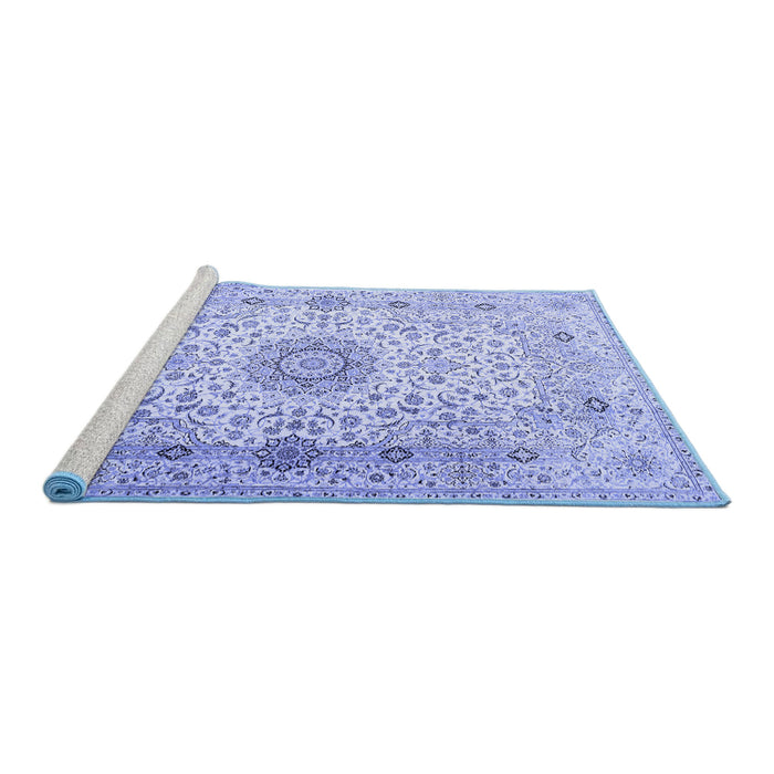 Sideview of Machine Washable Medallion Blue Traditional Rug, wshtr1574blu