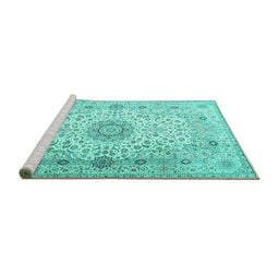 Sideview of Machine Washable Medallion Turquoise Traditional Area Rugs, wshtr1574turq