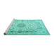 Sideview of Machine Washable Medallion Turquoise Traditional Area Rugs, wshtr1574turq