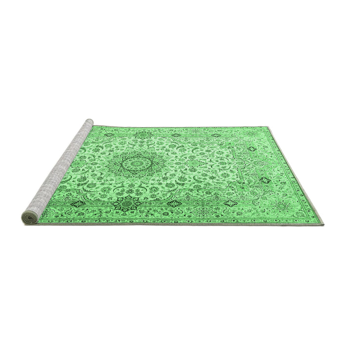 Sideview of Machine Washable Medallion Emerald Green Traditional Area Rugs, wshtr1574emgrn