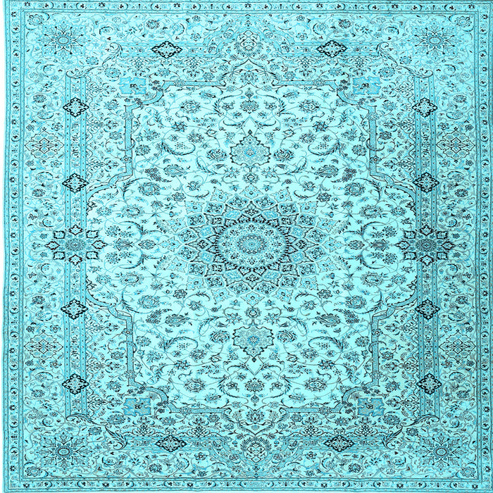 Square Machine Washable Medallion Light Blue Traditional Rug, wshtr1574lblu
