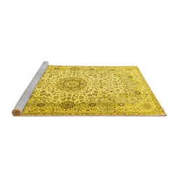 Sideview of Machine Washable Medallion Yellow Traditional Rug, wshtr1574yw