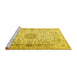 Sideview of Machine Washable Medallion Yellow Traditional Rug, wshtr1574yw