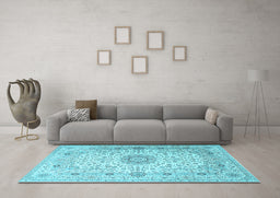 Machine Washable Medallion Light Blue Traditional Rug in a Living Room, wshtr1574lblu