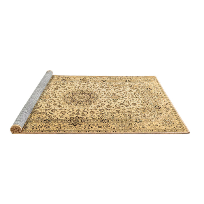 Sideview of Machine Washable Medallion Brown Traditional Rug, wshtr1574brn