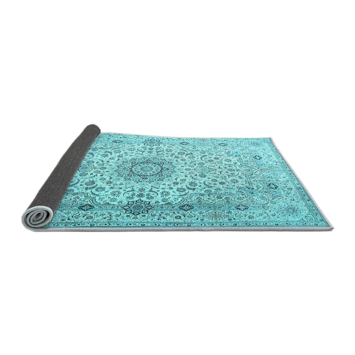 Sideview of Medallion Light Blue Traditional Rug, tr1574lblu