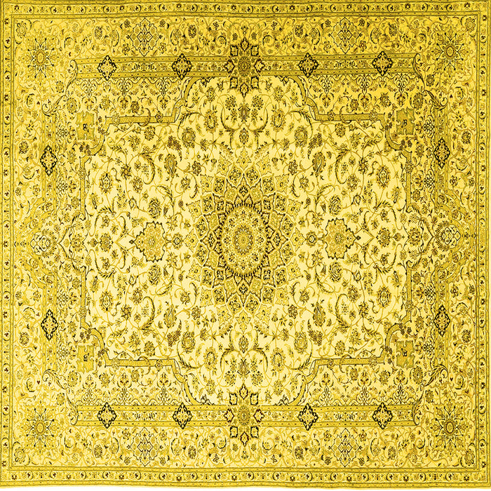 Square Machine Washable Medallion Yellow Traditional Rug, wshtr1574yw