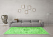 Machine Washable Medallion Green Traditional Area Rugs in a Living Room,, wshtr1574grn