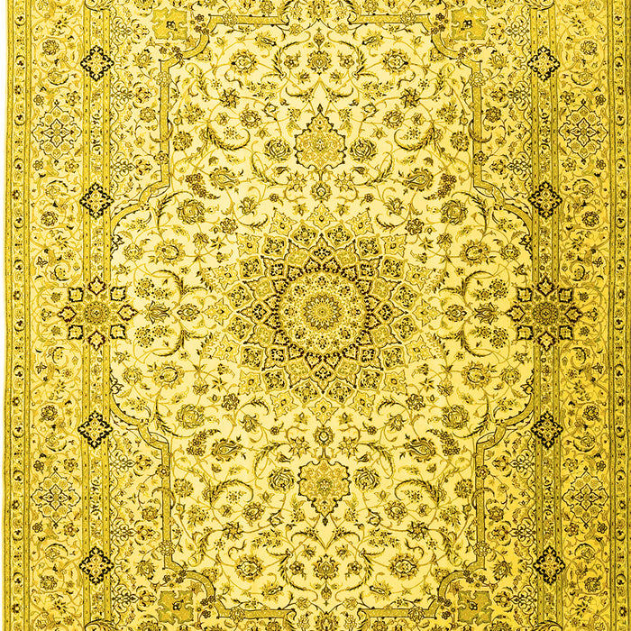 Machine Washable Medallion Yellow Traditional Rug, wshtr1574yw