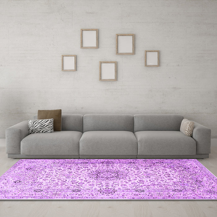 Machine Washable Medallion Purple Traditional Area Rugs in a Living Room, wshtr1574pur