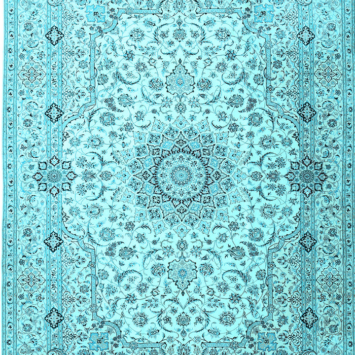 Machine Washable Medallion Light Blue Traditional Rug, wshtr1574lblu