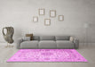 Machine Washable Medallion Pink Traditional Rug in a Living Room, wshtr1574pnk