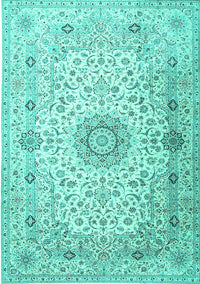 Medallion Turquoise Traditional Rug, tr1574turq