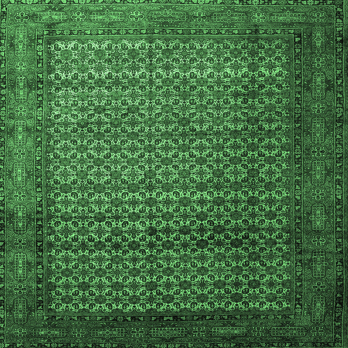 Square Machine Washable Persian Emerald Green Traditional Area Rugs, wshtr1575emgrn