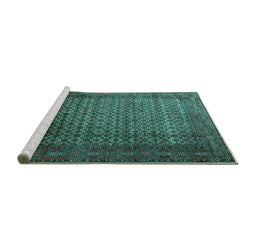 Sideview of Machine Washable Persian Turquoise Traditional Area Rugs, wshtr1575turq