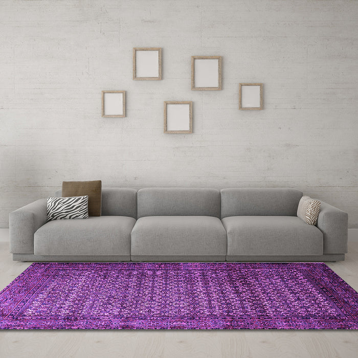 Machine Washable Persian Purple Traditional Area Rugs in a Living Room, wshtr1575pur