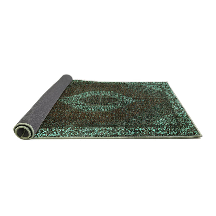 Sideview of Medallion Turquoise Traditional Rug, tr1576turq