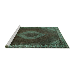 Sideview of Machine Washable Medallion Turquoise Traditional Area Rugs, wshtr1576turq