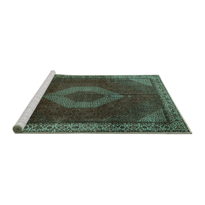 Sideview of Machine Washable Medallion Turquoise Traditional Area Rugs, wshtr1576turq