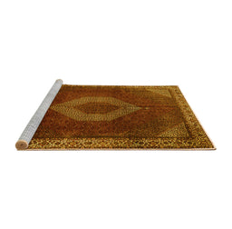 Sideview of Machine Washable Medallion Yellow Traditional Rug, wshtr1576yw