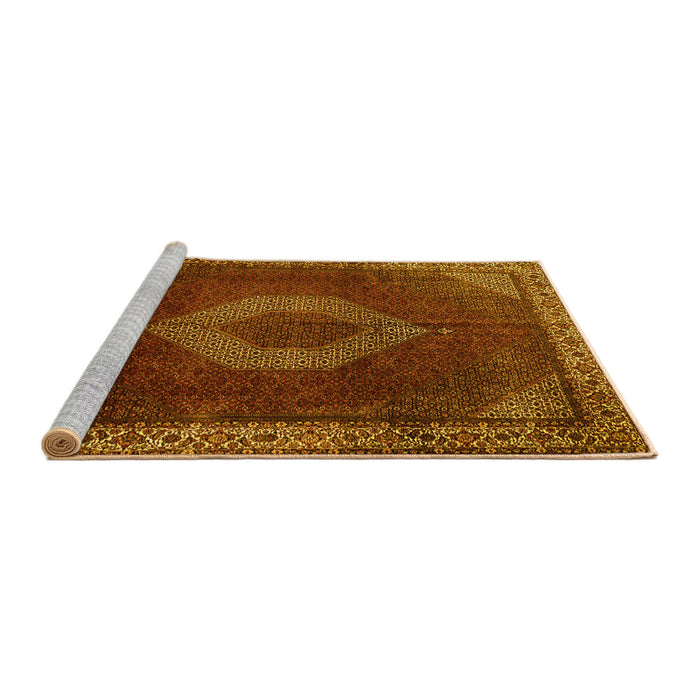 Sideview of Machine Washable Medallion Yellow Traditional Rug, wshtr1576yw